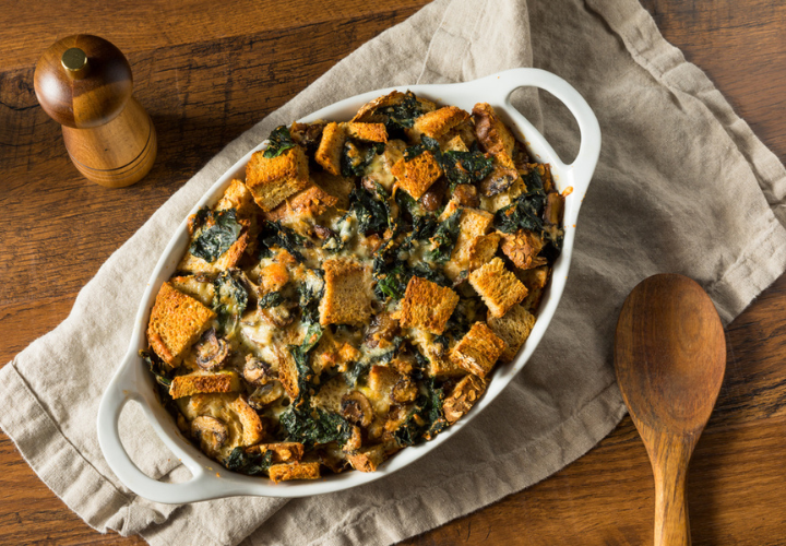 Savory Bread Pudding with Mushrooms and Leeks