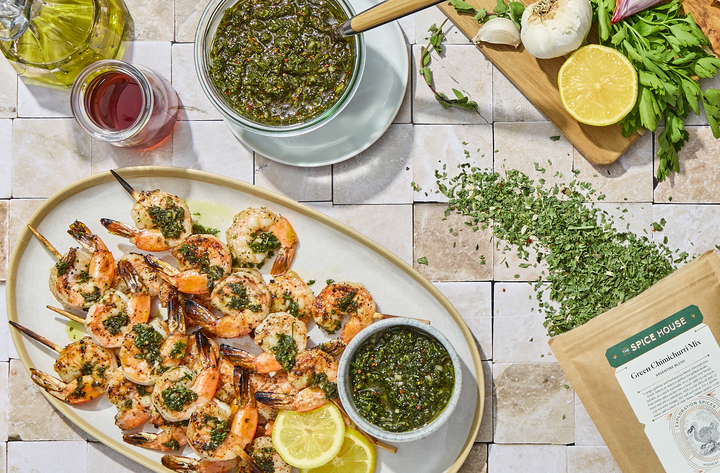 Green Chimichurri Shrimp Skewers