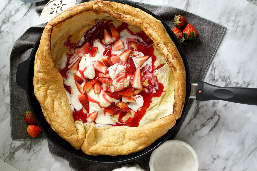 Vanilla Bean Dutch Baby with Strawberry Hibiscus Syrup