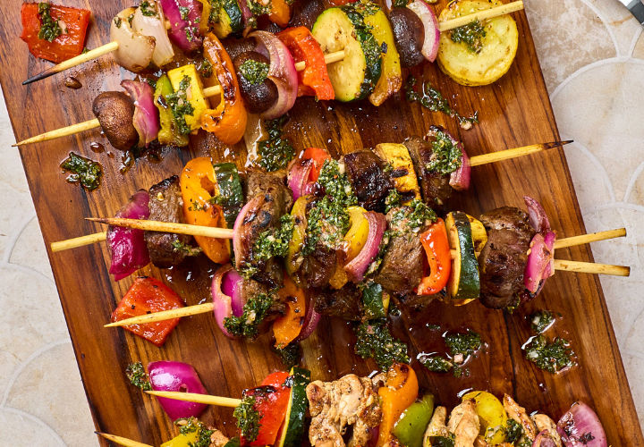 Grilled Chimichurri Kebabs with Summer Vegetables