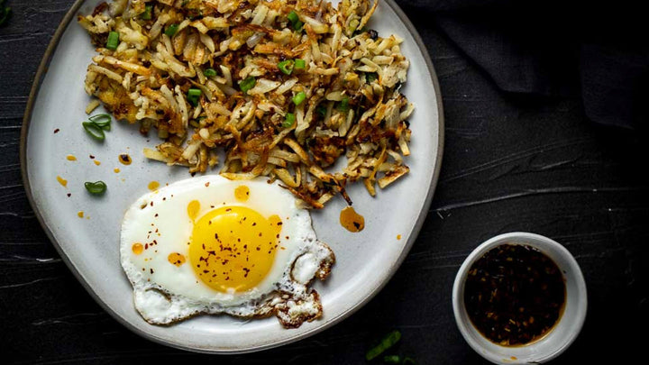 Asian hash browns with over easy egg
