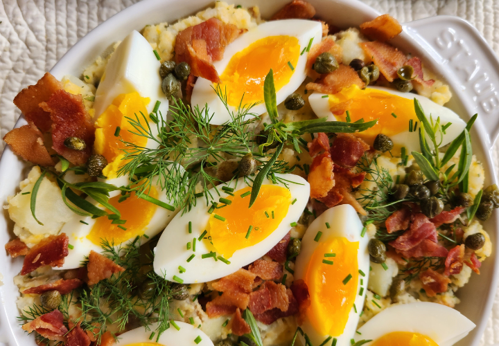 Devilish Dill Potato Salad with Bacon and Eggs
