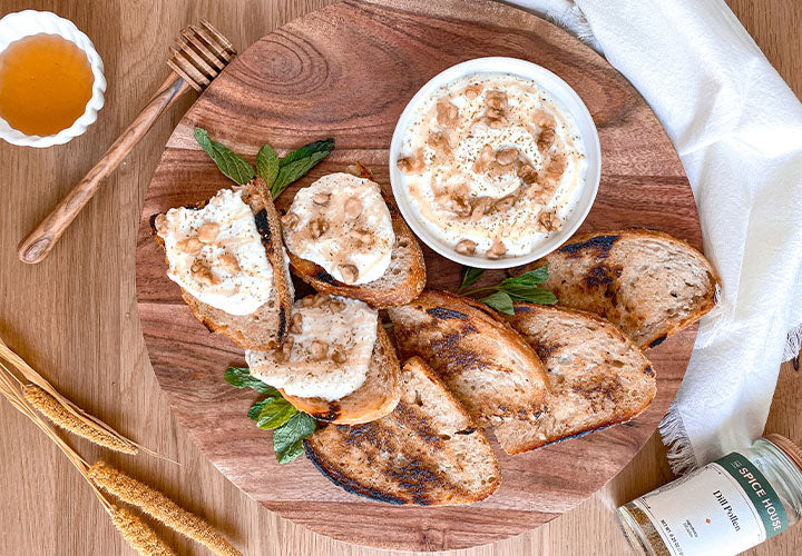 Whipped Dill Pollen Ricotta and Honey Crostini