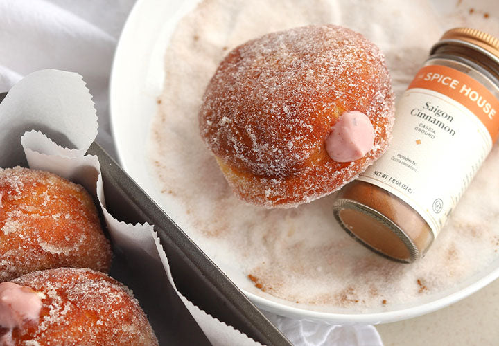 Cinnamon Sugar Donuts with Hibiscus Cream Filling