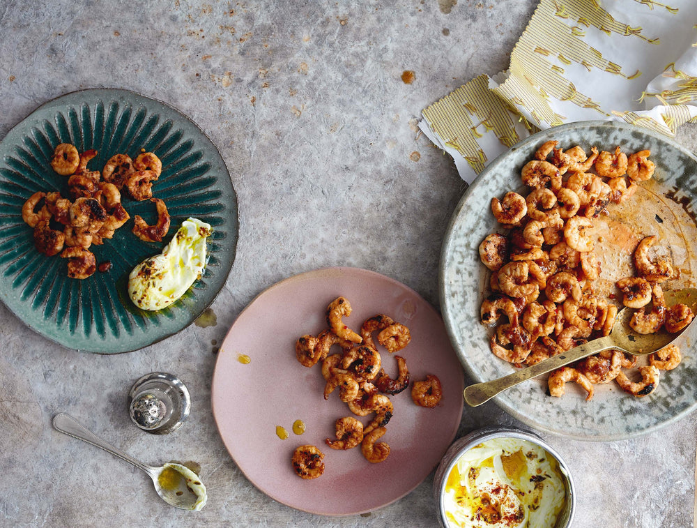 Fiery King Prawns with Spiced Yogurt Dipping Sauce