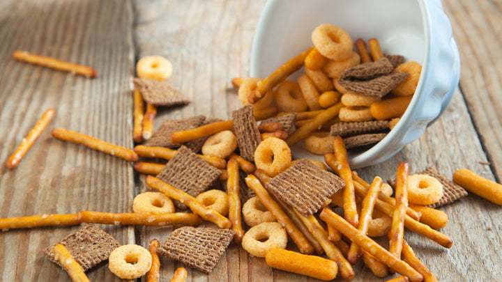 Homemade snack mix recipe. Holiday party snacks.