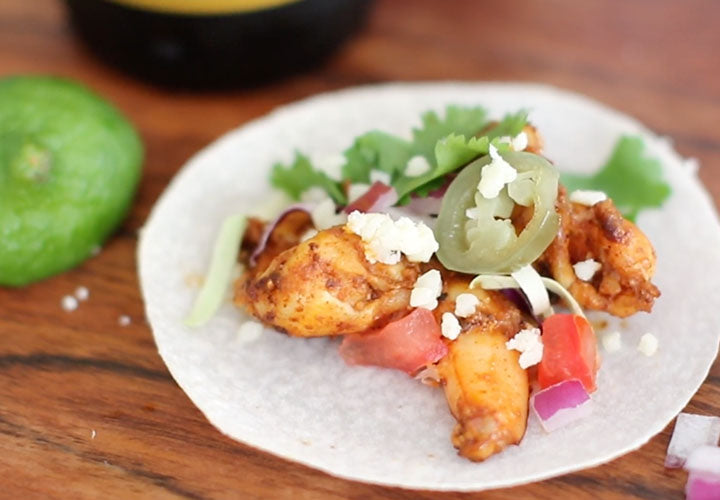 Oaxacan-Inspired Ancho Coffee Rub Shrimp Tacos
