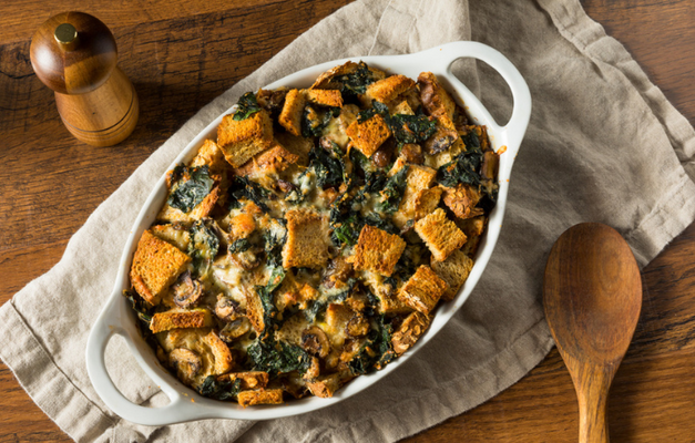Savory Bread Pudding with Mushrooms and Leeks