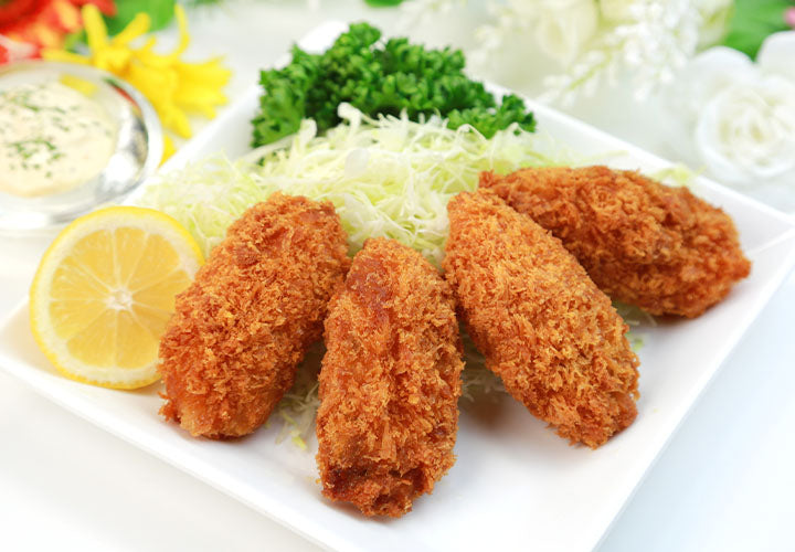 Sesame Fried Oysters, Pepper Dip & Seaweed Salad