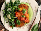 Tuscan Pan-Fried Chicken with Cherry Tomato Sauce & Basil Aioli