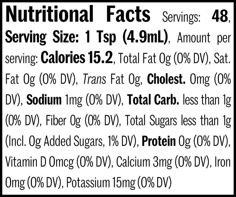 Vanilla Extract, Madagascar Double Strength Bottle, 8 fl. oz. Nutrition Label