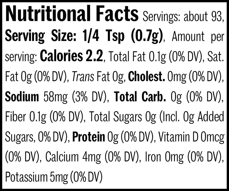 Salmon Seasoning Jar, 2.3oz. Nutrition Label