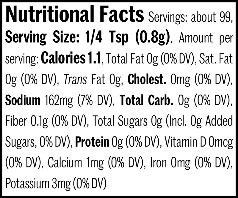 Italian Steak Seasoning Flatpack, 2.8oz. Nutrition Label