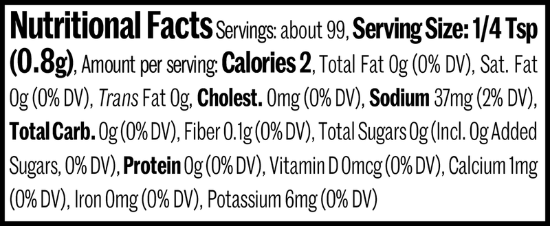 Rodney Scott - Carolina Fire Chile Rub Jar, 2.8oz. Nutrition Label